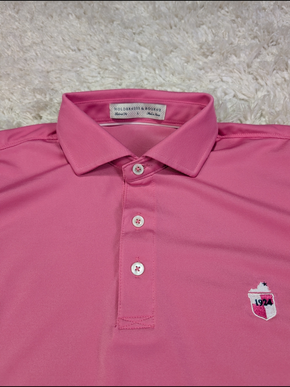 Holderness & Bourne Men's Pink Polo with Embroidered Crest